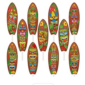 Colorful Tiki Surfboard Cupcake Toppers 36 Ct NEW